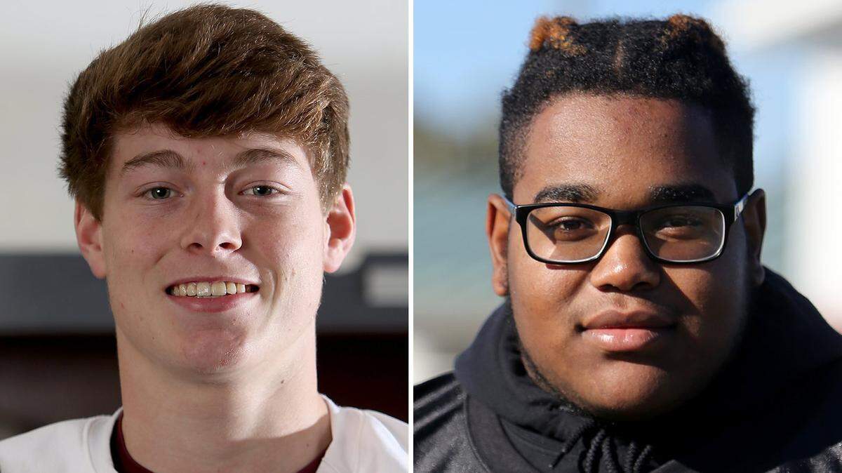 Avery White of East Central, left and Bryce Ramsey of Harrison Central.
