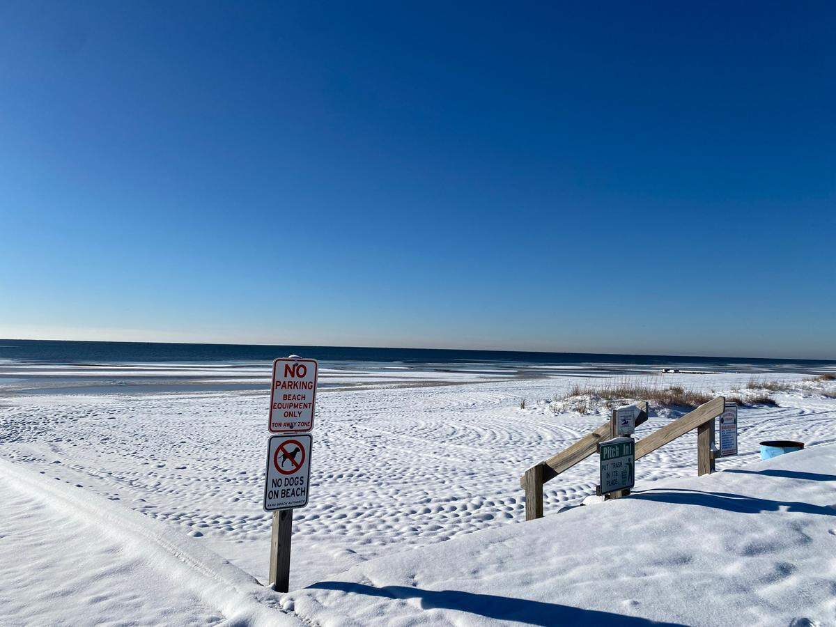 The beach in Pass Christian was frozen the morning of Wednesday, Jan. 22, 2025 after a historic snowstorm swept through the Mississippi Coast.