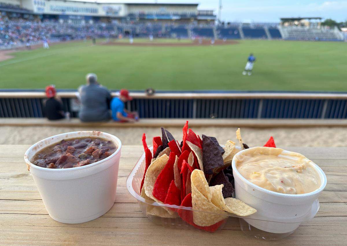 Red beans and rice and the crawfish queso are among the foods featured at the concession stands when fans watch a Biloxi Shuckers’ game. The stadium will officially become Keeseler Federal Field on Saturday.