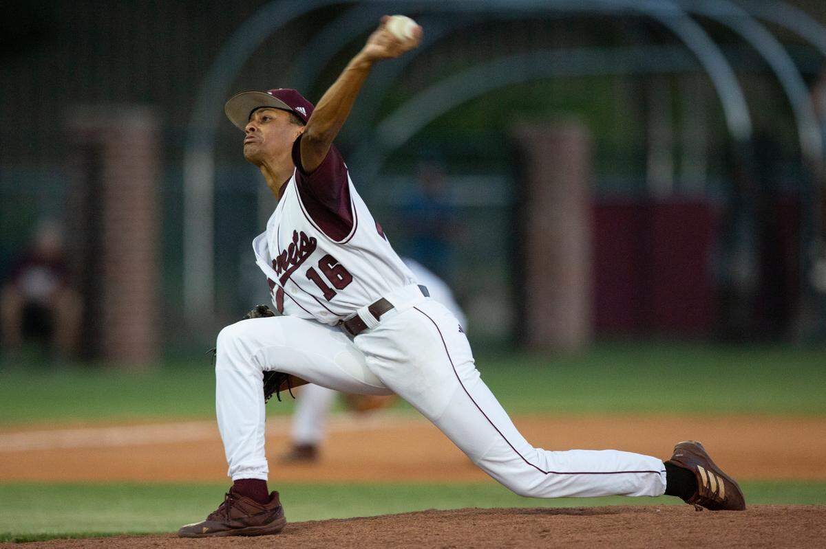 East Central’s Anthony Tanner throws a pitch in the 5A South State championship game at East Central High School in Hurley on Tuesday, May 23, 2023.