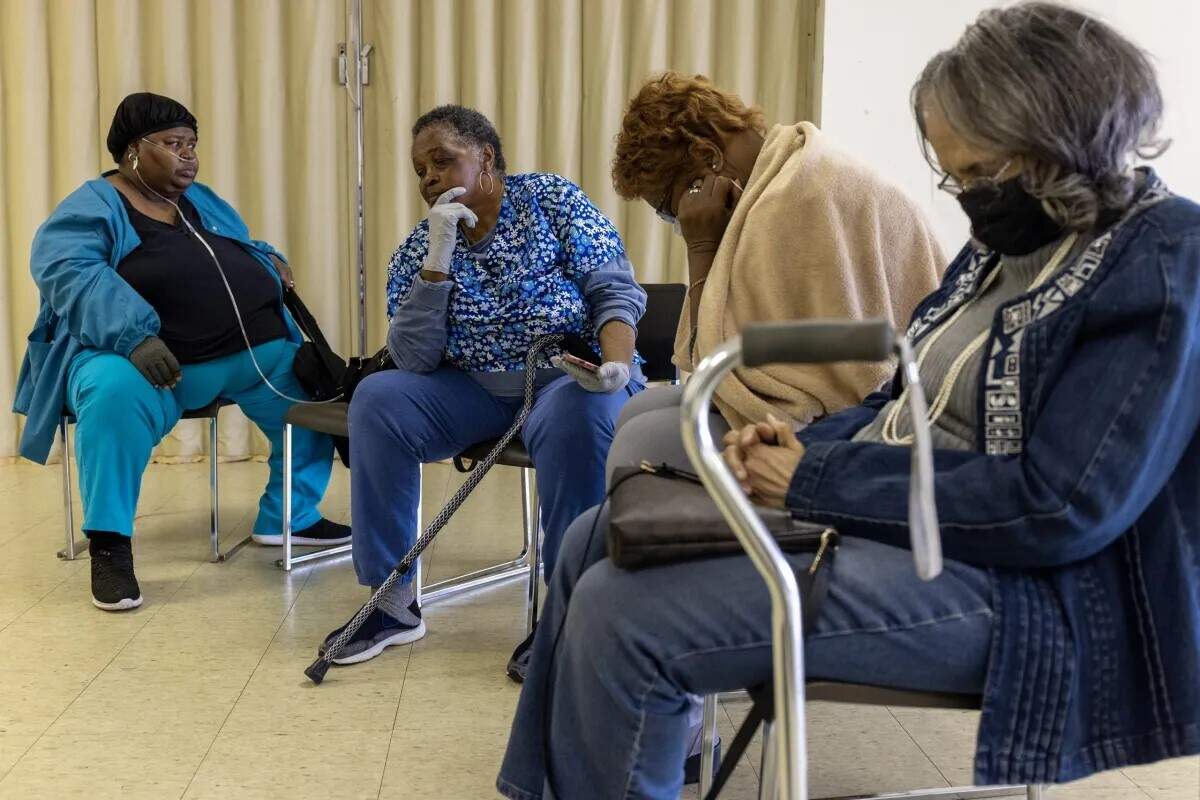 Shelia Dobbins, from left, Myrtis Woodard, Jane Martin and Mamie Bentley take a brief moment to themselves after discussing their health issues in Gloster earlier this year.