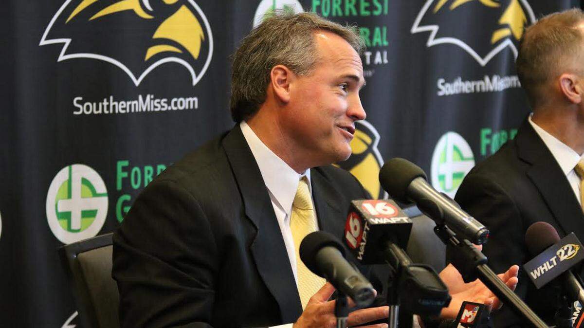 COURTESY SOUTHERN MISS 
 New Southern Miss head football coach Jay Hopson addresses the media during Monday's introductory press conference.
