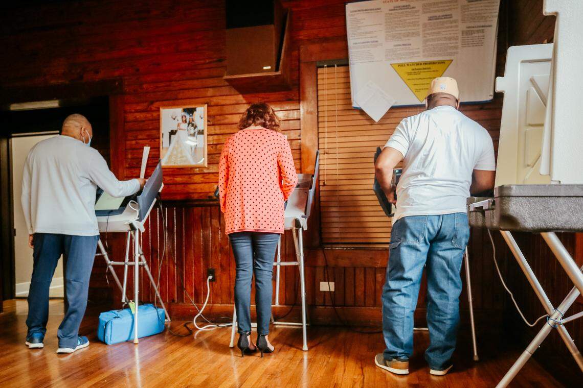 Moss Point residents cast their votes at the Young Men’s Business Club for the municipal primary elections Tuesday, April 6, 2021.