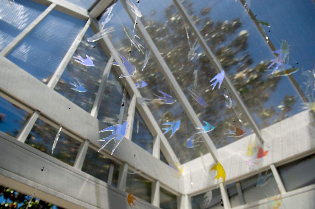 An art installation by Luba Zygarewic decorates the side entrance to The Traveler, a new extension to the Walter Anderson Museum of Art, in Ocean Springs on Wednesday, April 16, 2025. The Traveler serves as the museum’s cafe, but also acts as additional gallery space.