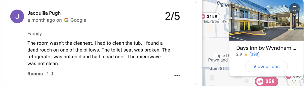 Days Inn in Ocean Springs has a 2.9-star rating, according to Google Reviews.
