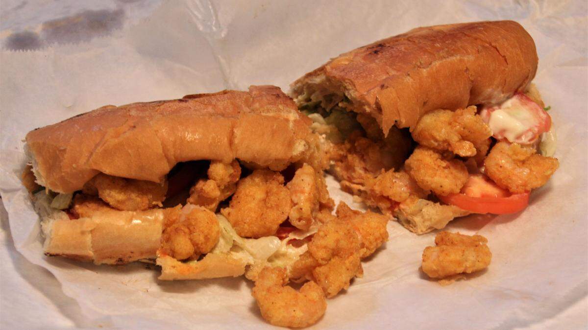The bestselling shrimp po’boy at Fat Baby and Alise’s in Biloxi.