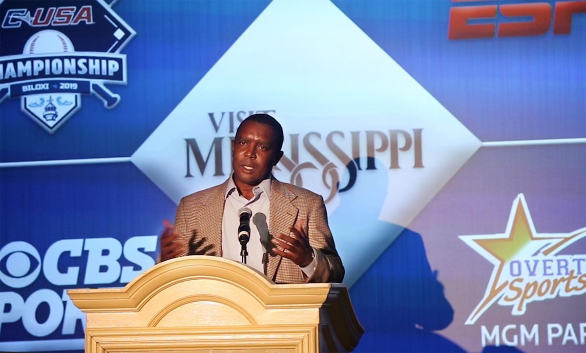 Overtime Sports owner Tim Bennett announces on Wednesday, Sept. 12, 2018, at a press conference at Beau Rivage Resort & Casino that the contract to bring the Conference USA baseball tournament to MGM Park in Biloxi has been extended to include the 2019 tournament. Bennett has filed a lawsuit against Ken Young, also a co-owner of the Biloxi Shuckers.