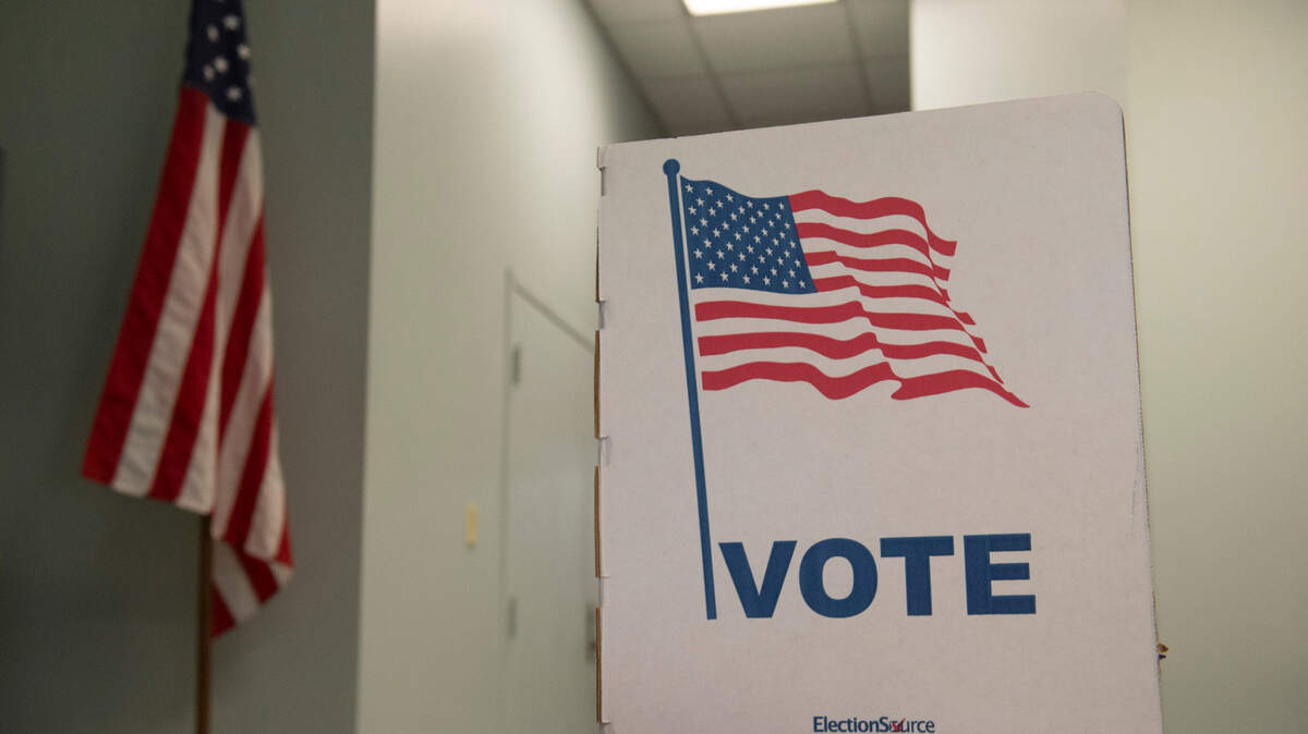 A voting booth at a polling location at West Biloxi Library during a primary runoff election on Tuesday, April 22, 2025.