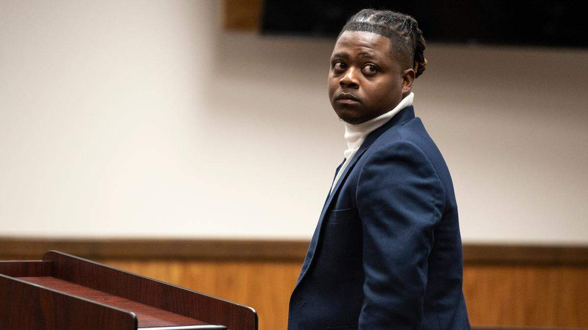 Mickel Stewart stands before Judge Larry Bourgeois in Harrison County Circuit Court in Gulfport on Thursday, June 20, 2024, as he is sentenced in a fatal hit-and-run crash.