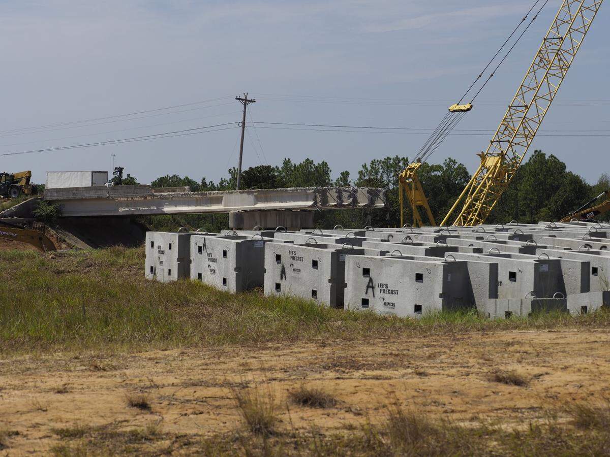 Materials are being staged near Menge Avenue at I-10 to build a new exit 24 interchange. The road work is being done before a new Buc-ee’s travel center opens near Pass Christian, MS.