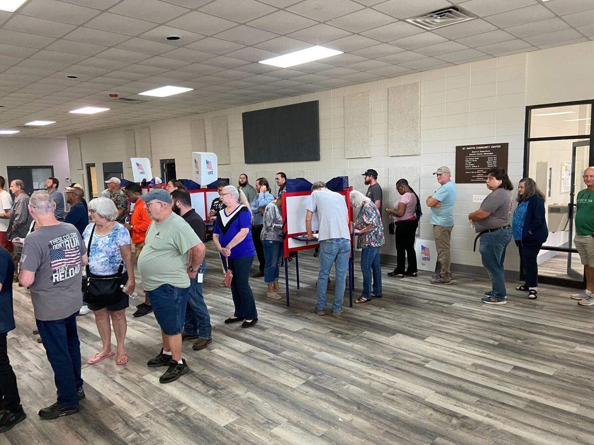 Jack Eleuterius, bailif at the St Martin Community Center polling location, took this photo of the morning crowd. He said the line was around the building early Tuesday, Nov. 5, 2024.
