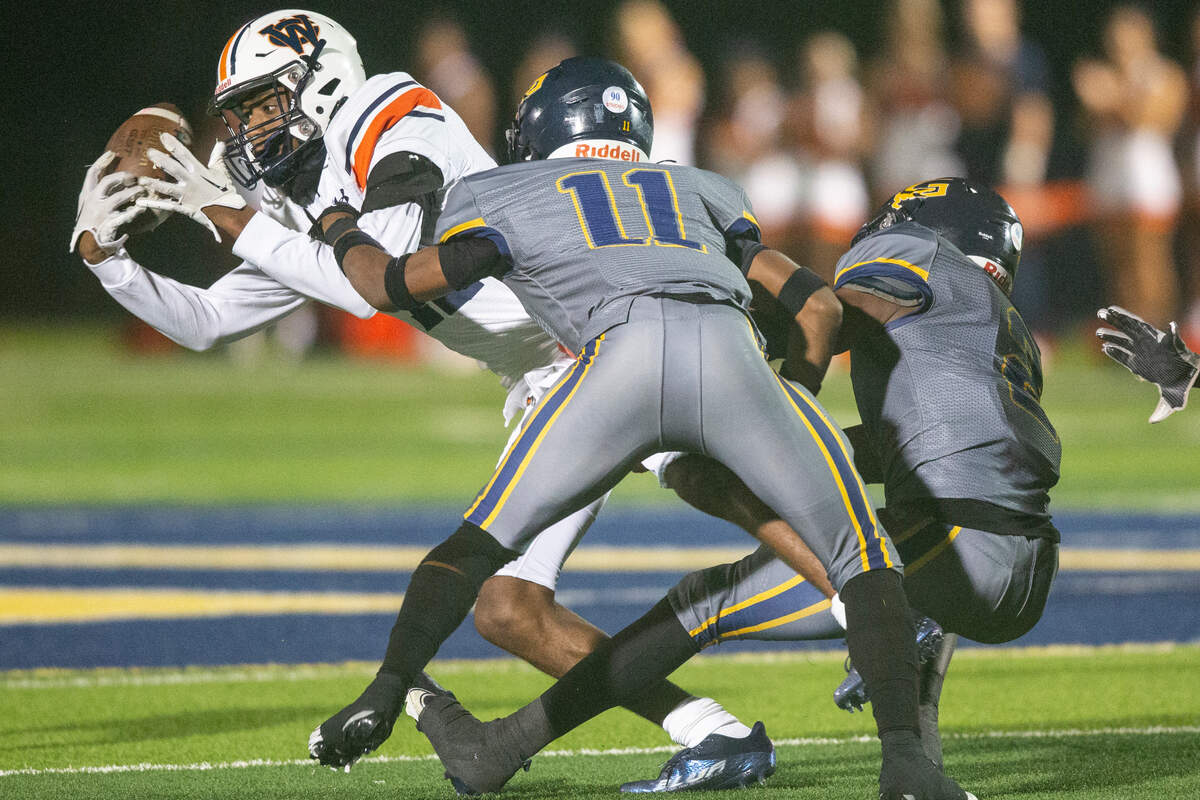 Wayne County’s Jalen Jones nearly drops the ball as Gautier’s defense tackles him during a playoff game against Wayne County at Gautier High School in Gautier on Friday, Nov. 11, 2022.