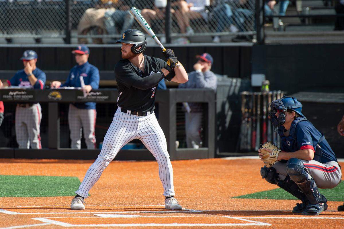 Slade Wilks comes up to bat during a game against Florida Atlantic University at Pete Taylor Park in Hattiesburg on Saturday, March 19, 2022.