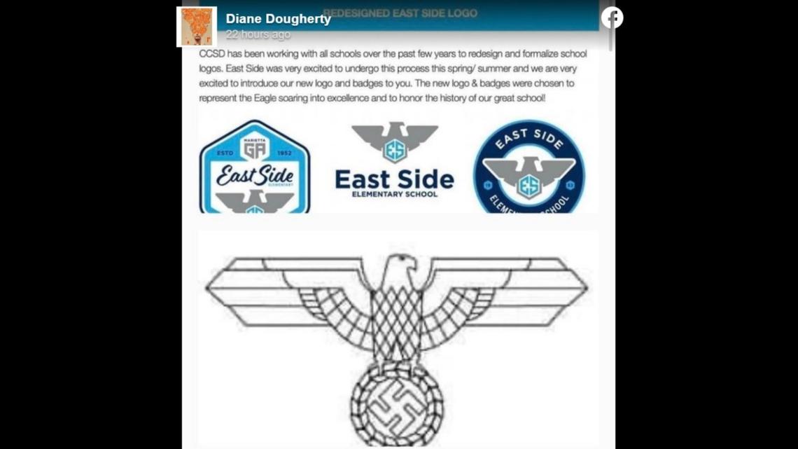 A school district in Cobb County, Georgia, is halting its rollout of a new logo at East Side Elementary School after criticism that it resembles a Nazi symbol.