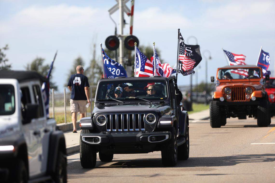 Hundreds of people participated in a Jeep parade supporting President Donald Trump in Bay St. Louis, Mississippi, on Saturday, Sept. 12, 2020.