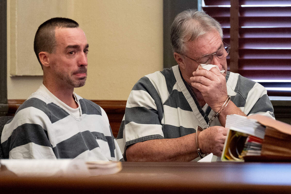 Alan Moran, left, sits as his father Philip Moran, right, wipes his face as his wife Sheila Moran takes the stand Wednesday during their sentencing.