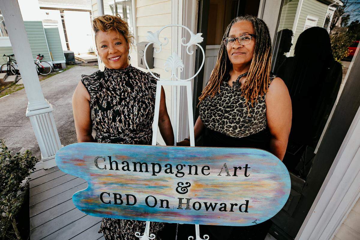 Natalie Jones Bonner, left, and Sabrina Stallworth, right, are the friends and business partners behind Champagne, Art & CBD on Howard, opening April 17, 2021.