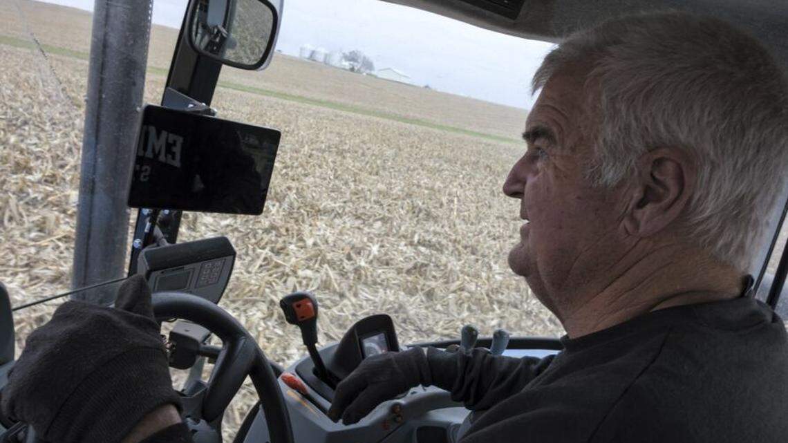 Dan Voss plants cover crops on his land near Palo, Iowa on Nov. 8, 2023. Voss has implemented conservation practices on his land since the 1980s.