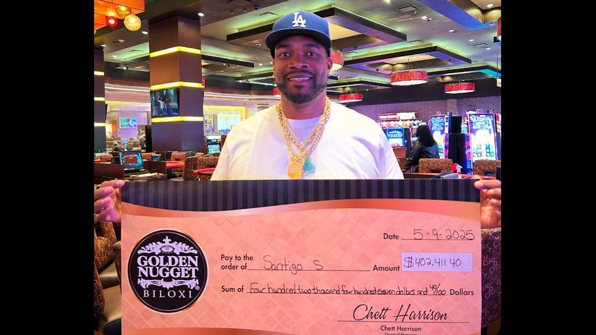 Holding his ceremonial big check is Santigo S. (no last name provided), who hit the biggest jackpot of the year in South Mississippi at Golden Nugget Casino Biloxi.