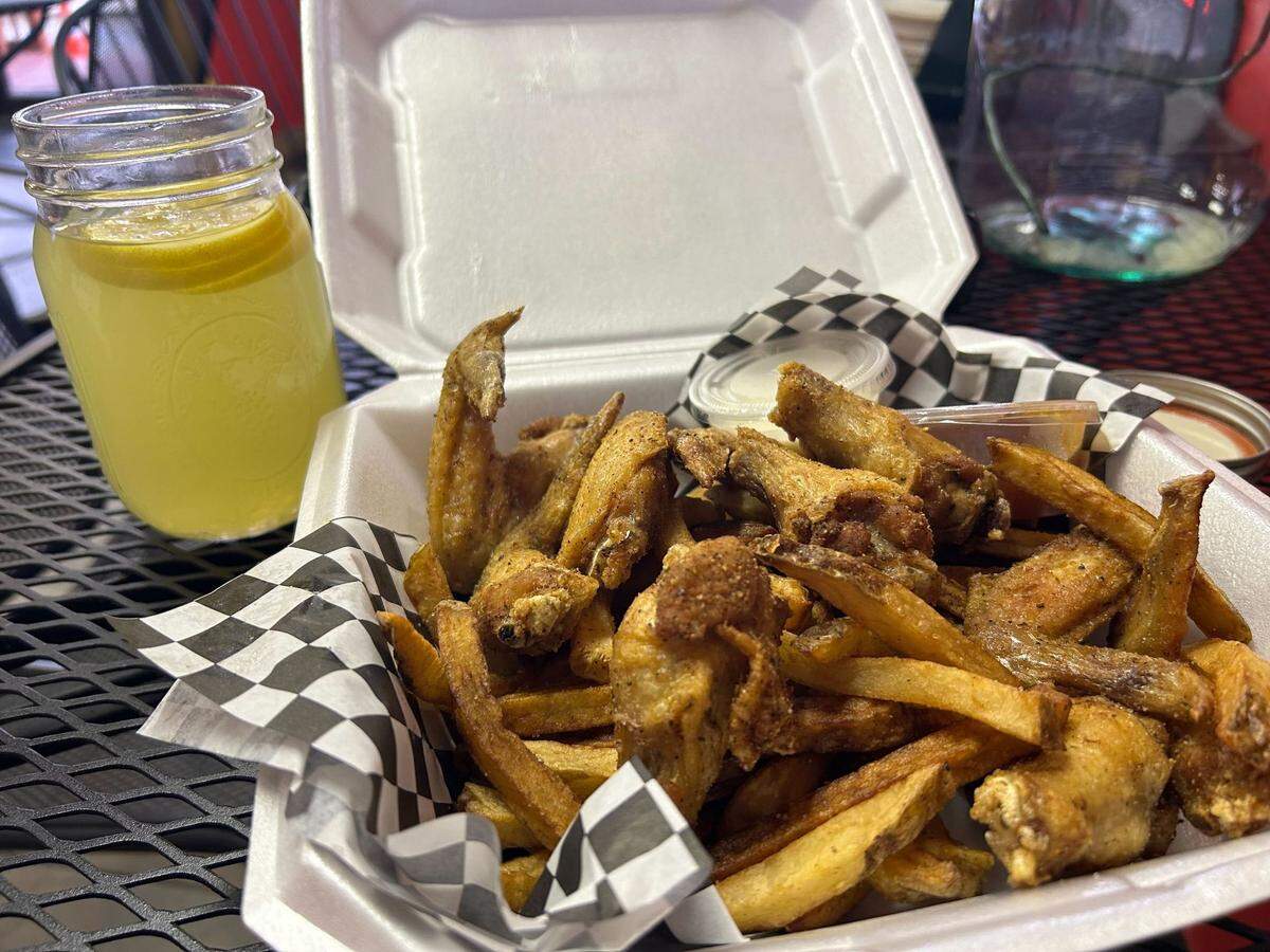 The wings and fries combo from Big Roosta’s with a homemade lemonade from Easha’s Creative Treats.