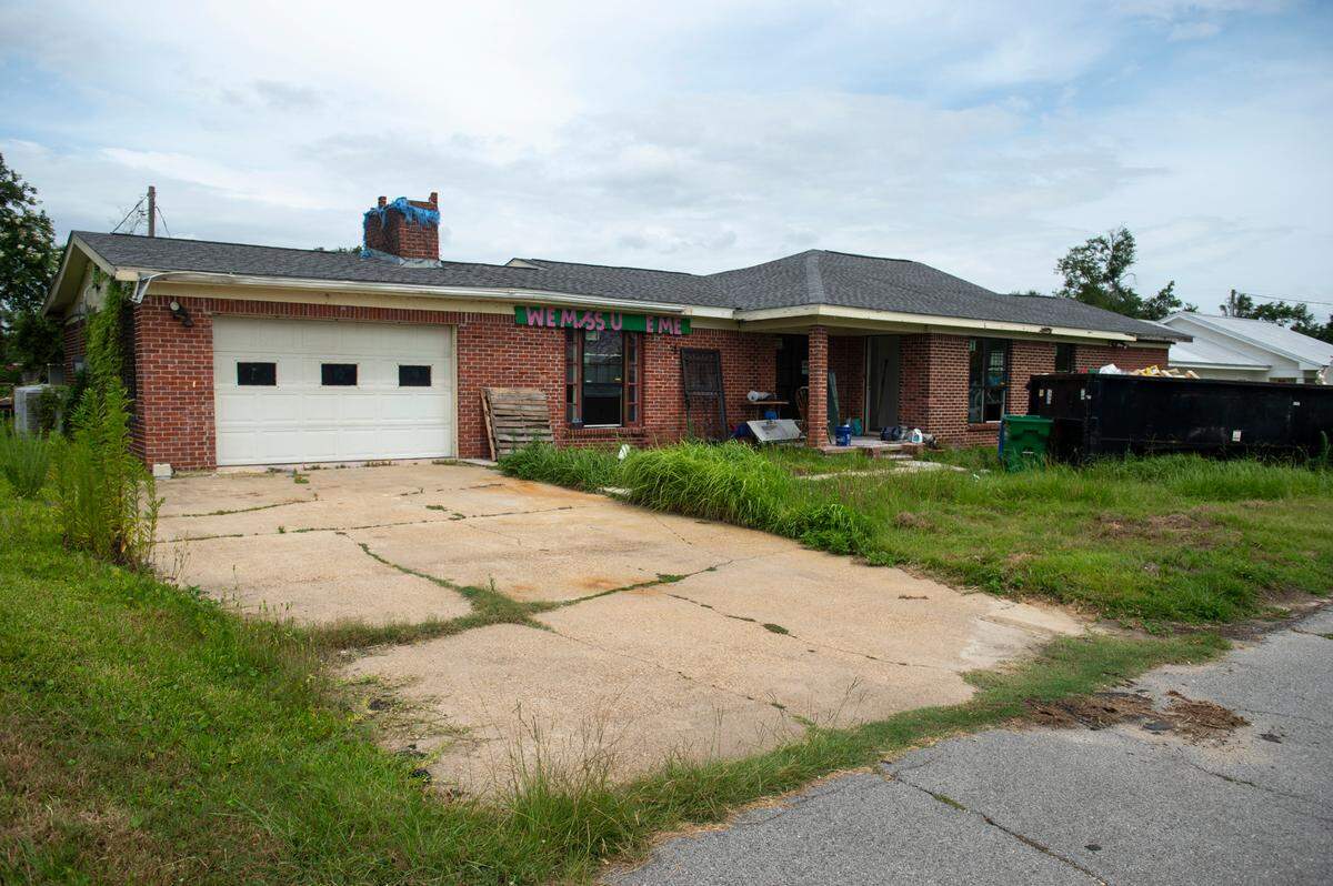 A home on Tram Street in Moss Point undergoes renovation on Tuesday, June 18, 2024. The home was damaged in a tornado that struck on June 19, 2023.