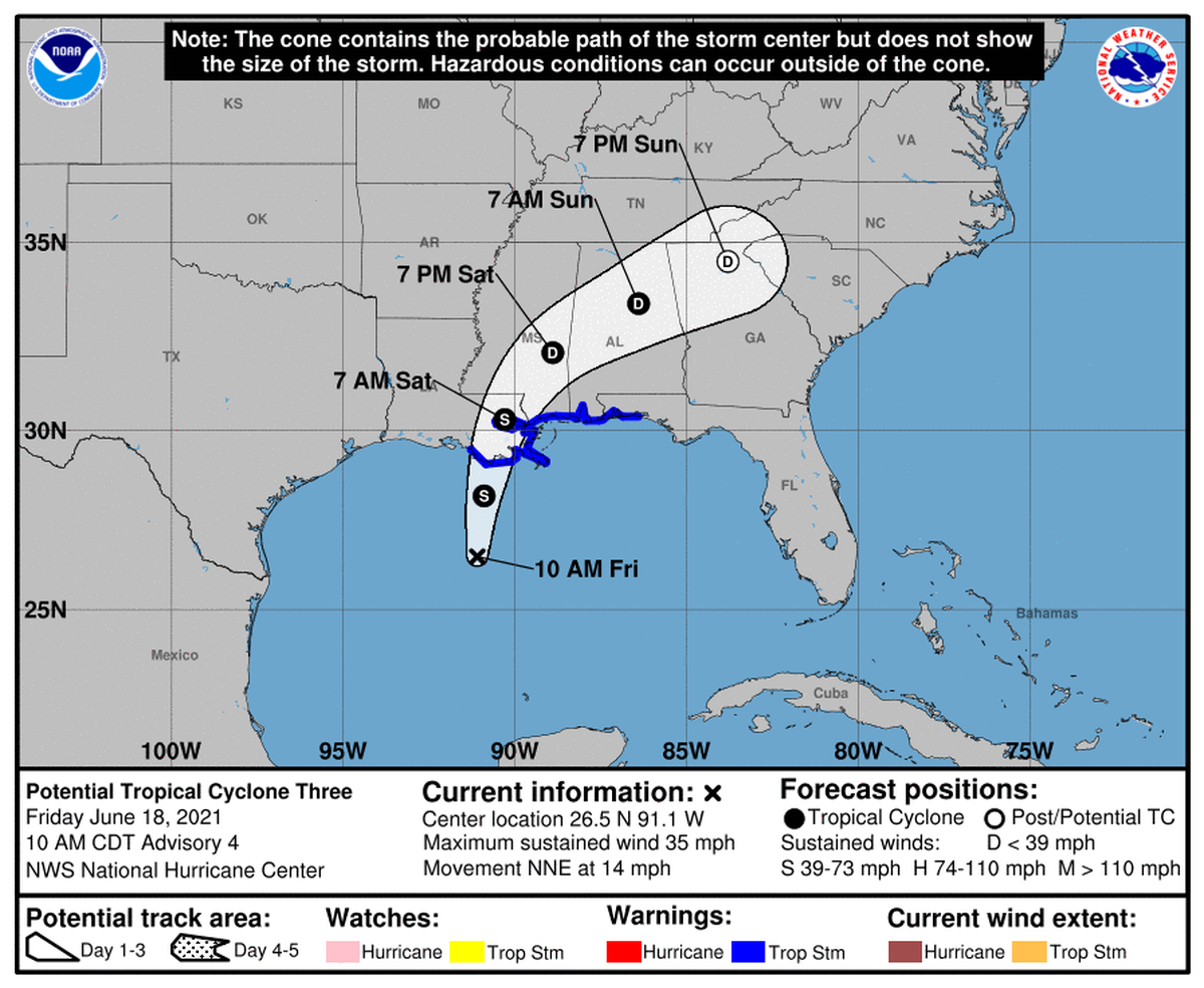 Potential Tropical Cyclone Three track as of 10 a.m. Friday, June 18, 2021.