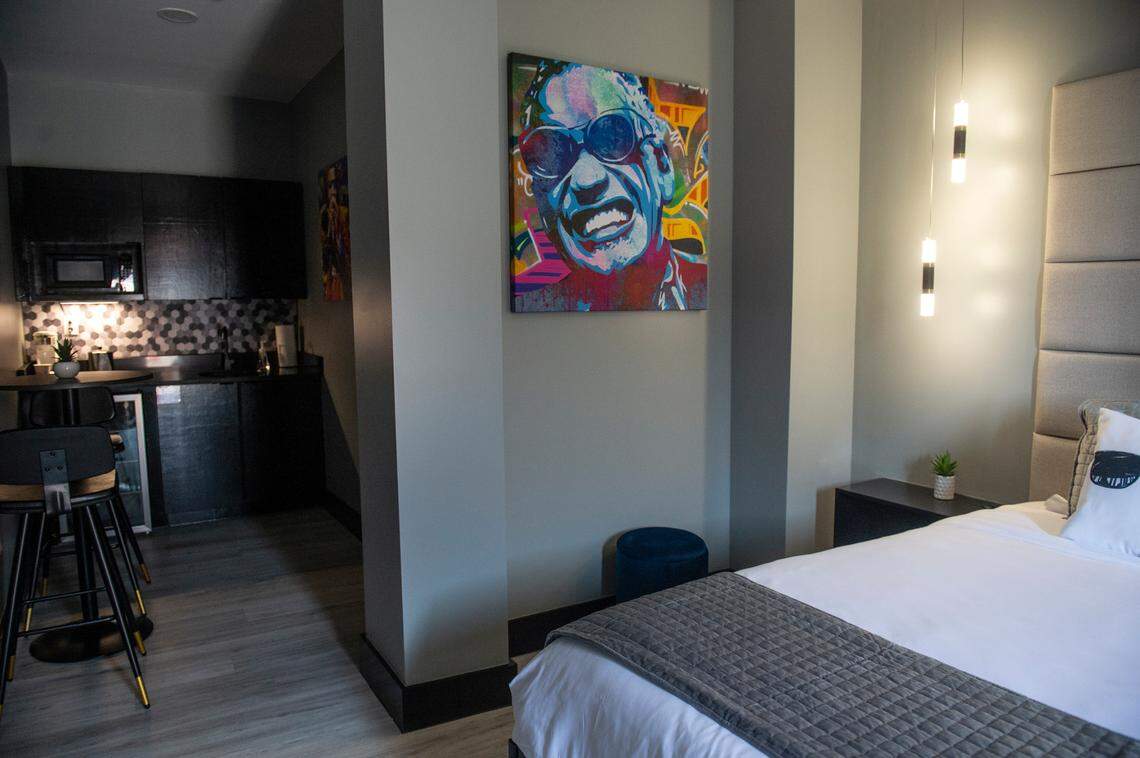 The Ray Charles themed room at The Bella, a boutique hotel in Biloxi, on Wednesday, Sept. 13, 2023. The hotel’s rooms all have different modern themes related to today’s pop culture.