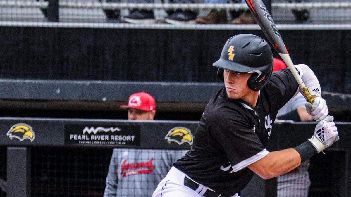 Southern Miss outfielder Carson Paetow steps into a swing against Jacksonville State.