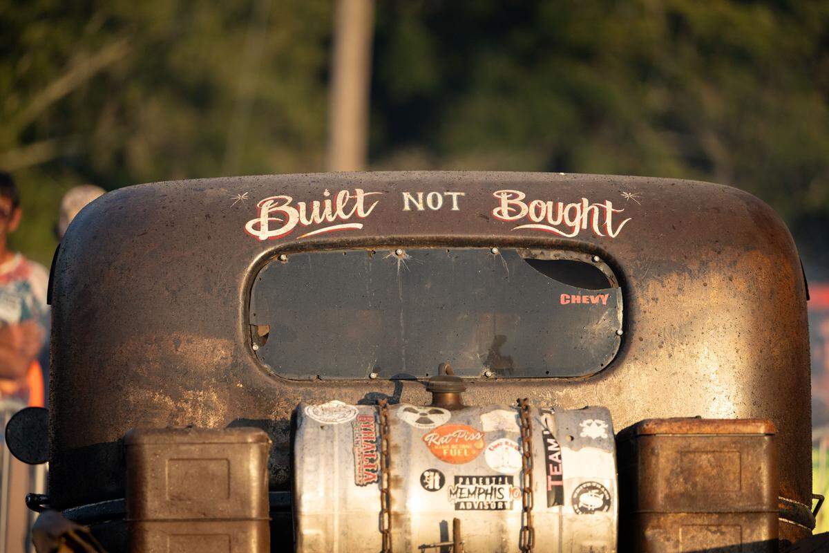 The back decals of a car competing in Burn ‘Em Up In The Pass on Thursday, Oct. 9, 2025.