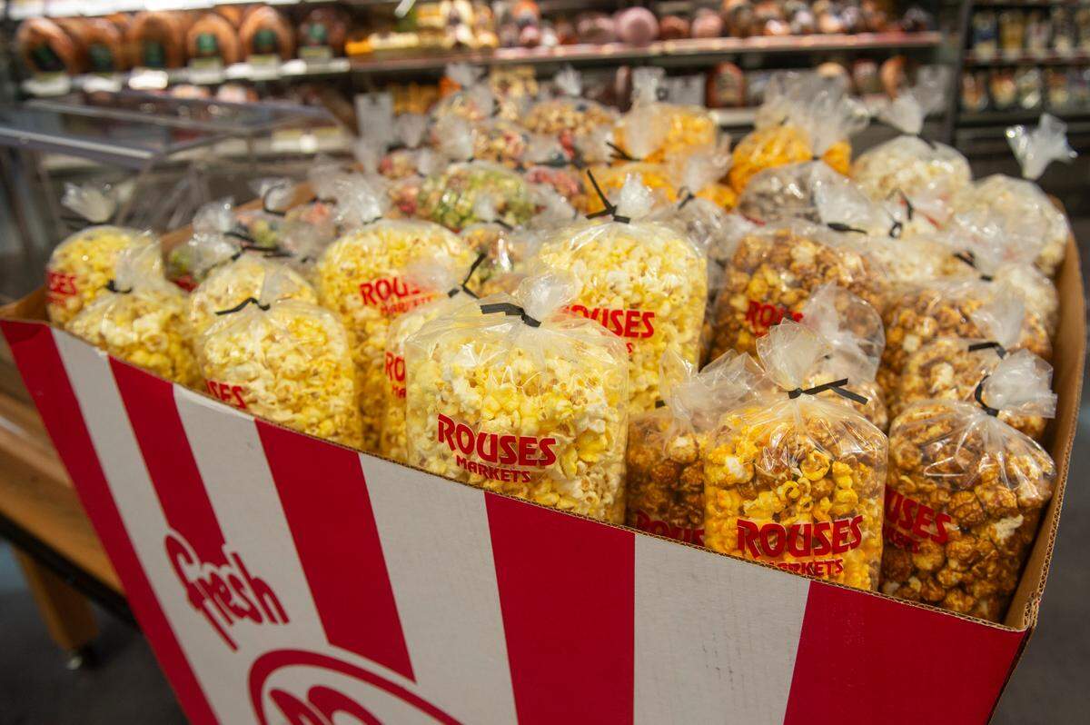 Freshly popped popcorn at Rouses Market’s latest location on Pass Road in Biloxi on Tuesday, Oct. 15, 2024, the day before the grand opening.