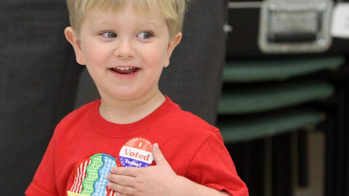 JOHN FITZHUGH/SUN HERALDMichael Held III, 2, of Biloxi sports an 'I Voted' sticker after joining his father voting in the presidential primaries at the Donal Snyder Community Center in Biloxi on Tuesday March 8, 2016.