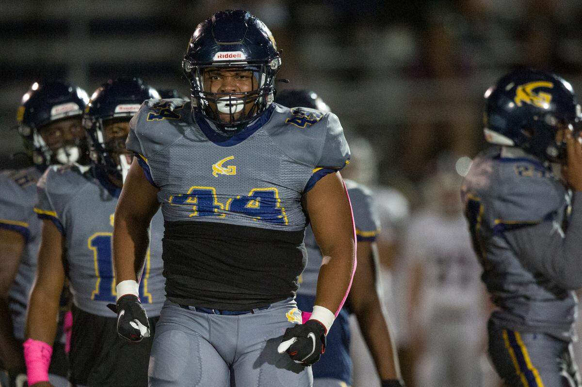 Gautier’s Xzavier Hye celebrates after a play during a game against East Central at Gautier High School in Gautier on Friday, Oct. 20, 2023.