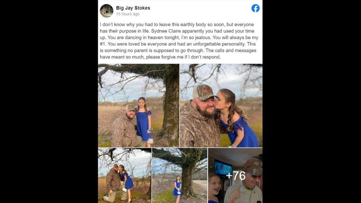 Sydnee Claire Stokes, 11, died Feb. 21 after she was hit by a car in Louisville, Mississippi, police said.
