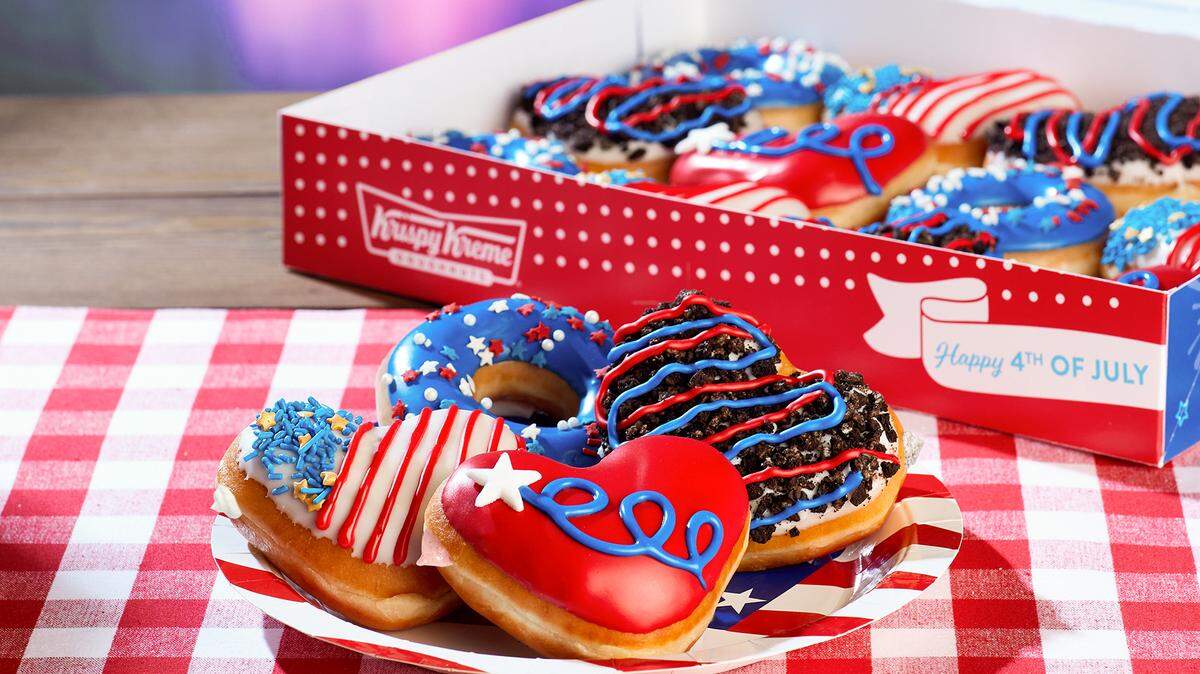 Fans who wear red, white and blue at participating Krispy Kreme shops can receive a free doughnut of choice every day, June 27-July 4.