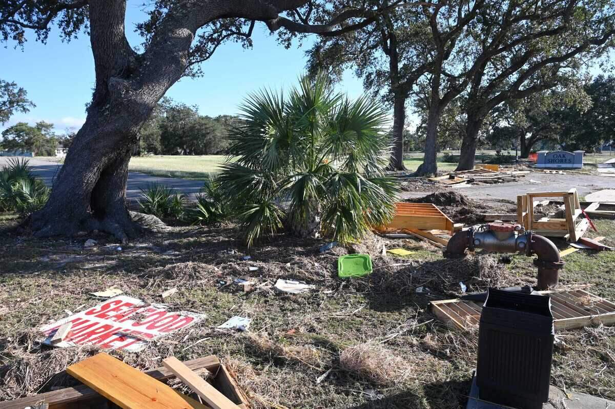 Highway 90 in Biloxi, Mississippi, was littered with debris Thursday morning after Hurricane Zeta made landfall overnight.