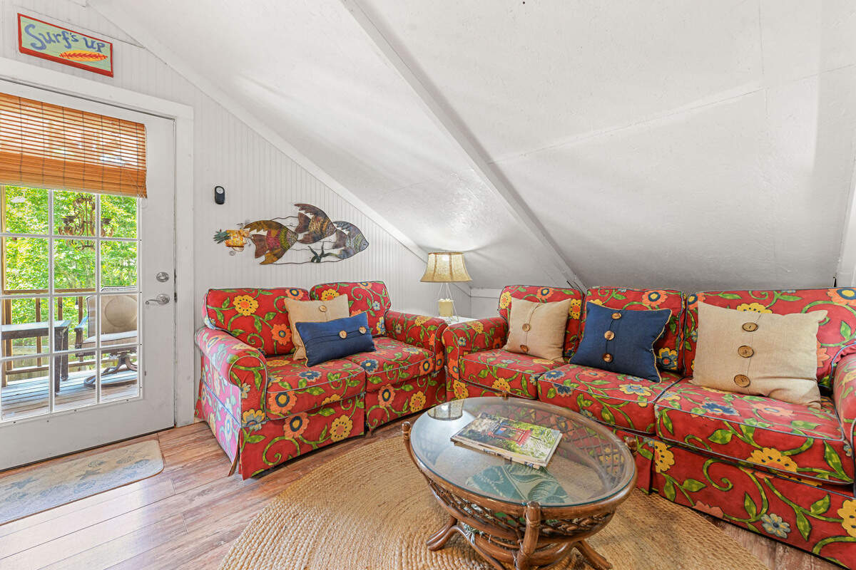 The living area in the upstairs apartment on the Breezy Porches property in Waveland. Two apartments are located in a building behind the main house.