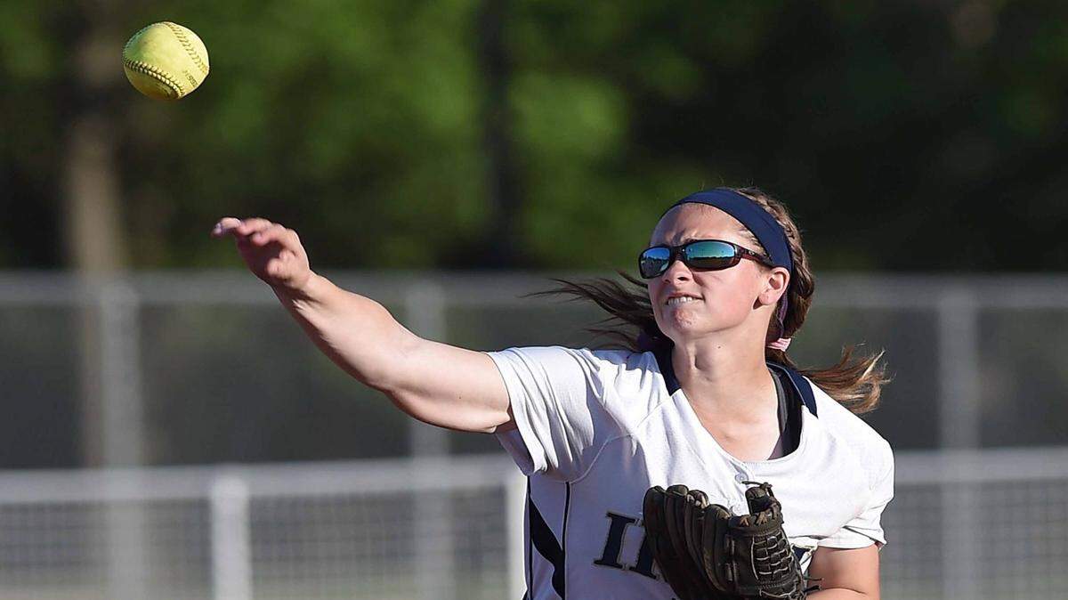 CHRIS TODD/SPECIAL TO THE SUN HERALD 
 Shortstop Emma Rae Castanedo and her St. Patrick teammates are 6-0 to open the 2016 season. The Lady Fighting Irish have climbed to No. 1 in the Sun Herald's latest softball rankings.