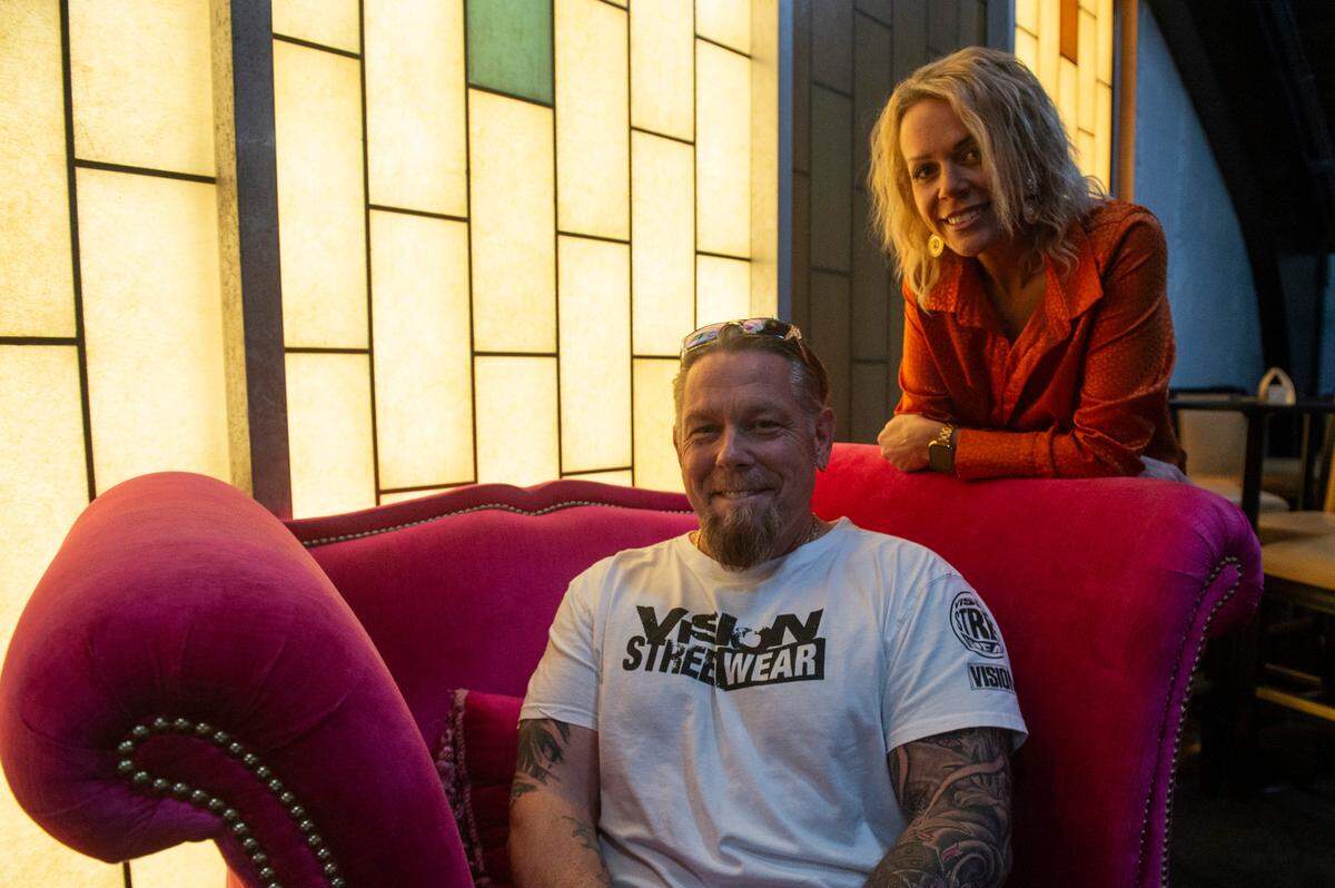 Jason Stearman and Jennifer Miller pose for a portrait at The Sanctuary in Biloxi on Wednesday, April 16, 2025. Stearman and Miller worked to convert what was formerly Trinity Baptist Church into a music and event venue.