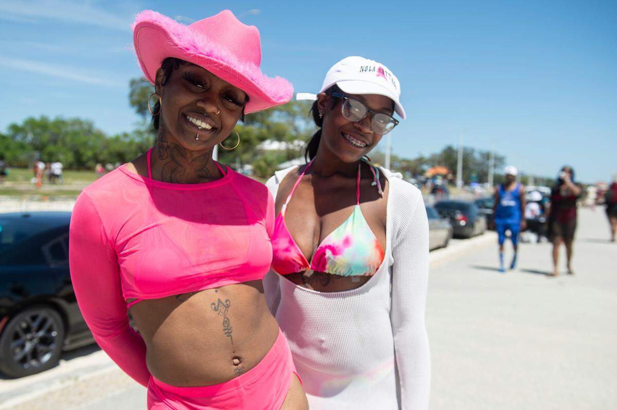 Monica Keller, left, and Niya Pope of Hammond, LA, pose for a photo during Black Spring Break in Biloxi on Saturday, April 13, 2024.