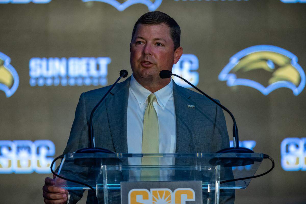 NEW ORLEANS - Southern Miss football coach Will Hall at the 2022 Sun Belt Conference Football Media Days at the Sheraton New Orleans Hotel on July 27, 2022 in New Orleans, Louisiana.