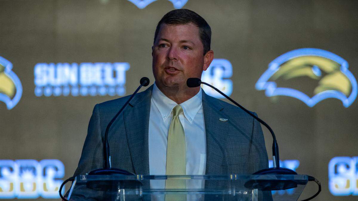 NEW ORLEANS - Southern Miss football coach Will Hall at the 2022 Sun Belt Conference Football Media Days at the Sheraton New Orleans Hotel on July 27, 2022 in New Orleans, Louisiana.