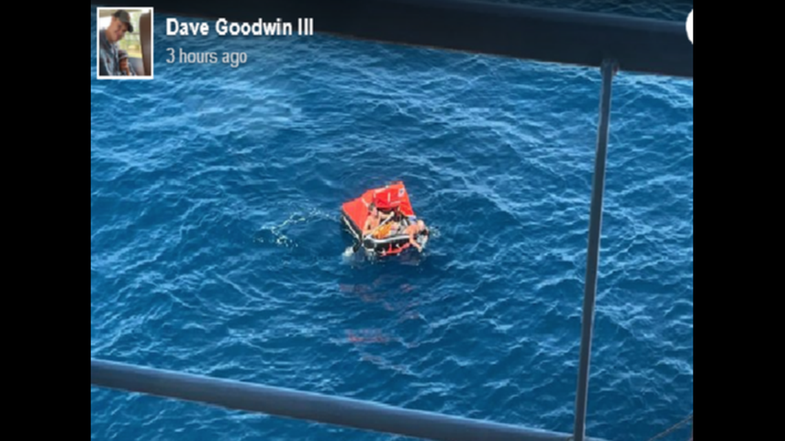 Two men were adrift in a raft for two days after their boat sank, and they were down to their last flare when a passing boat spotted them in the Gulf of Mexico, according to the U.S. Coast Guard.