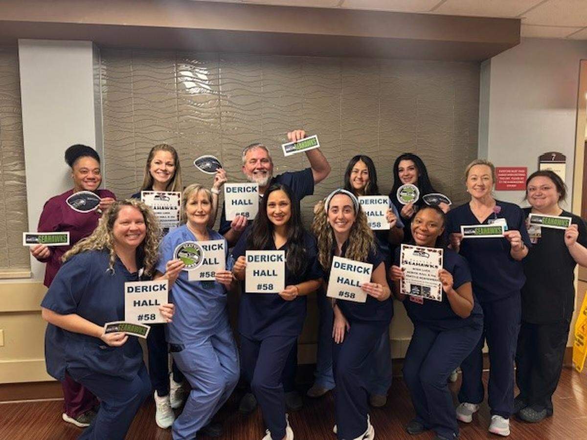 The Neonatal Intensive Care Unit team at Memorial Hospital Gulfport is psyched about NICU graduate Derick Hall’s trip to the Super Bowl on Sunday with the Seattle Seahawks. The 254-pound player weighed 2 pounds, 9 ounces when he was born four months early.