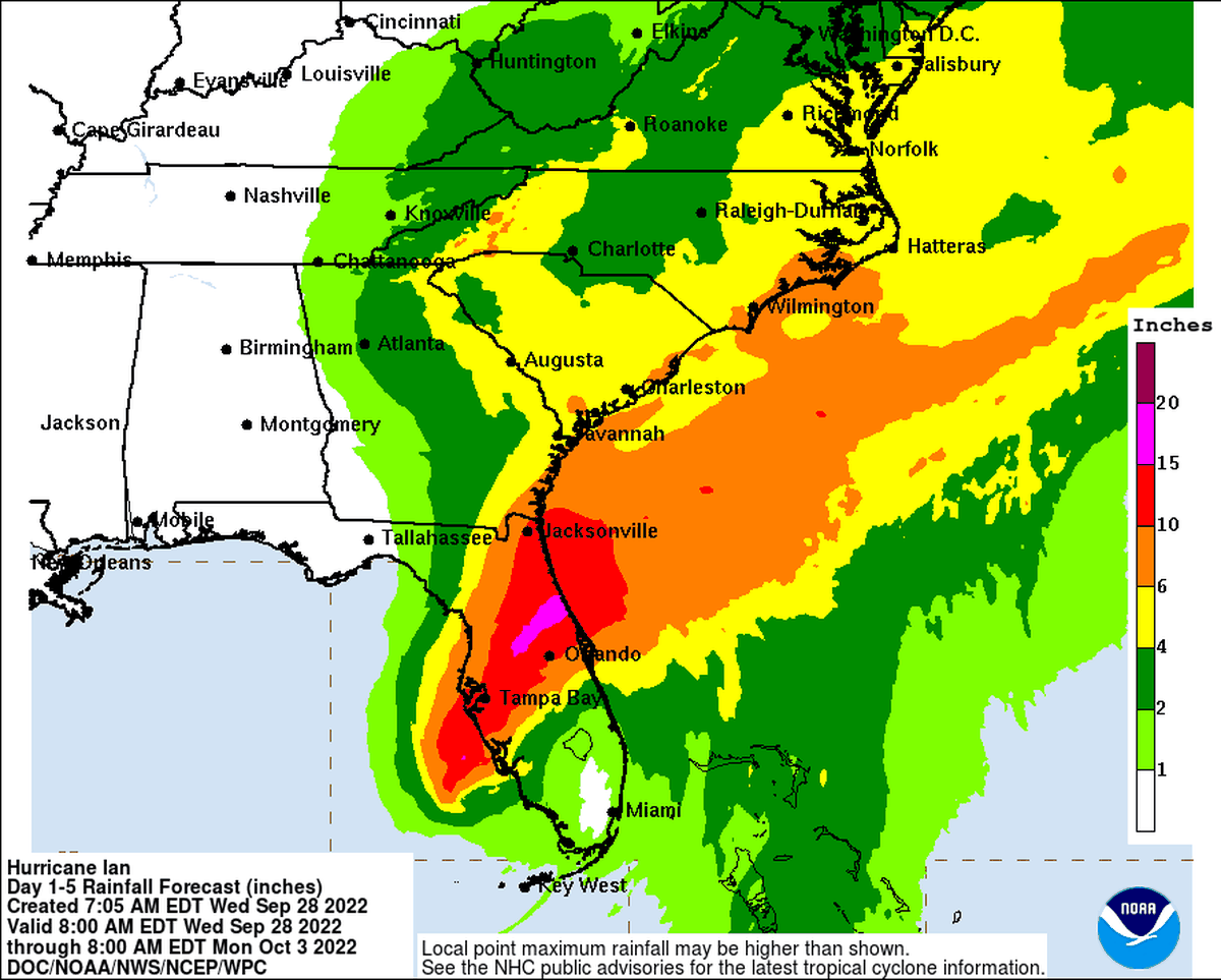 Hurricane Ian’s threats stretch across Florida and into the northeast, with up to 2 feet of rain possible, followed by intense flooding.