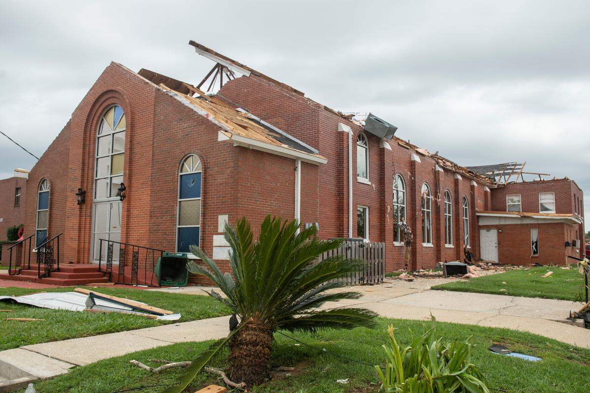 First Baptist Missionary Church in Moss Point on Tuesday, June 20, 2023, after a tornado tore the roof off the building on Monday.