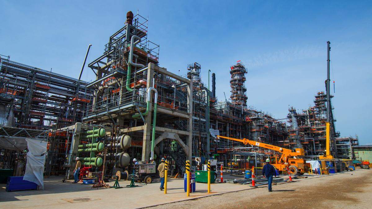 CHEVRON 
 Chevron's Pascagoula Refinery invested $1.7 billion in its base oil plant, with the main processing unit pictured here, but completion of the project is one reason the Mississippi Coast led the nation in construction-job declines in November 2015 compared to November 2014.