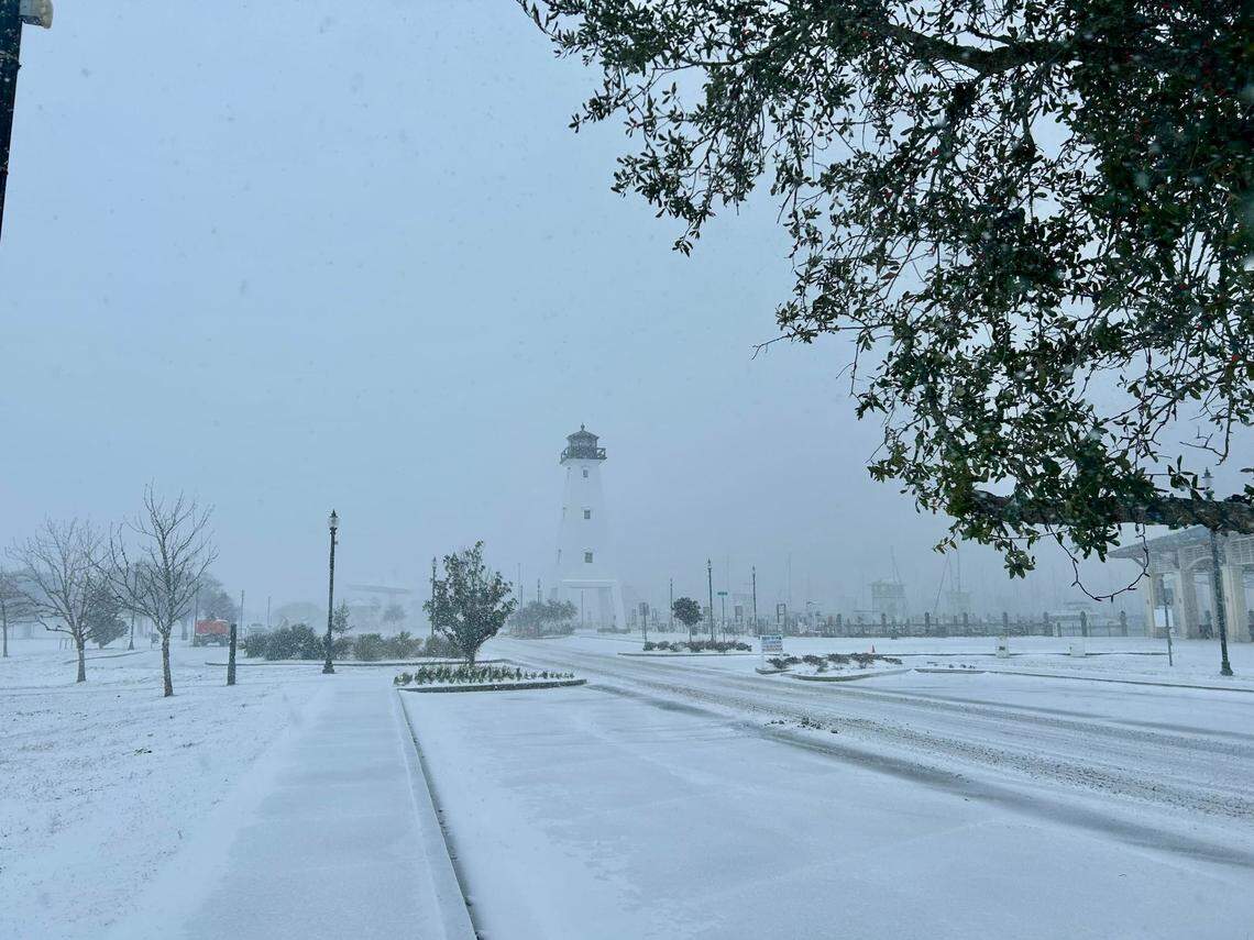 Scenes from Gulfport on Tuesday, Jan. 21, 2025, a day when snow blanketed South Mississippi.