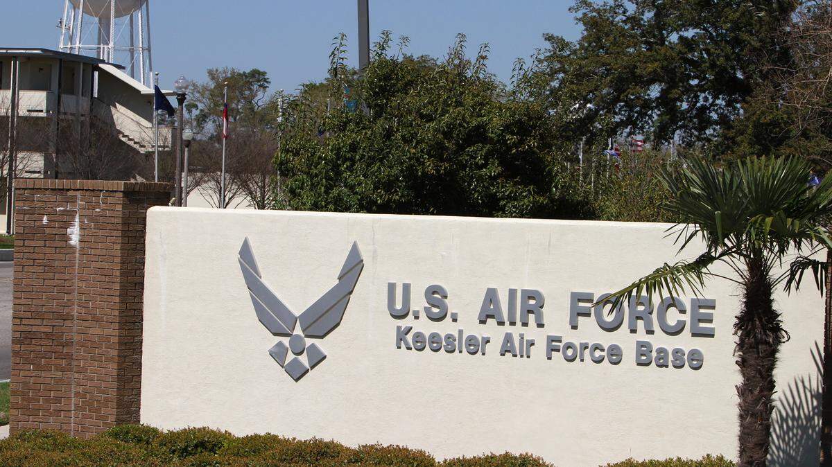 JOHN FITZHUGH/SUN HERALD 
 The front gate at Keesler Air Force Base in Biloxi poses a security risk and Biloxi Mayor Andrew Gilich and Gov. Phil Bryant want the state Legislature to commit $15 million in BP funds to build a new main gate on Division Street.