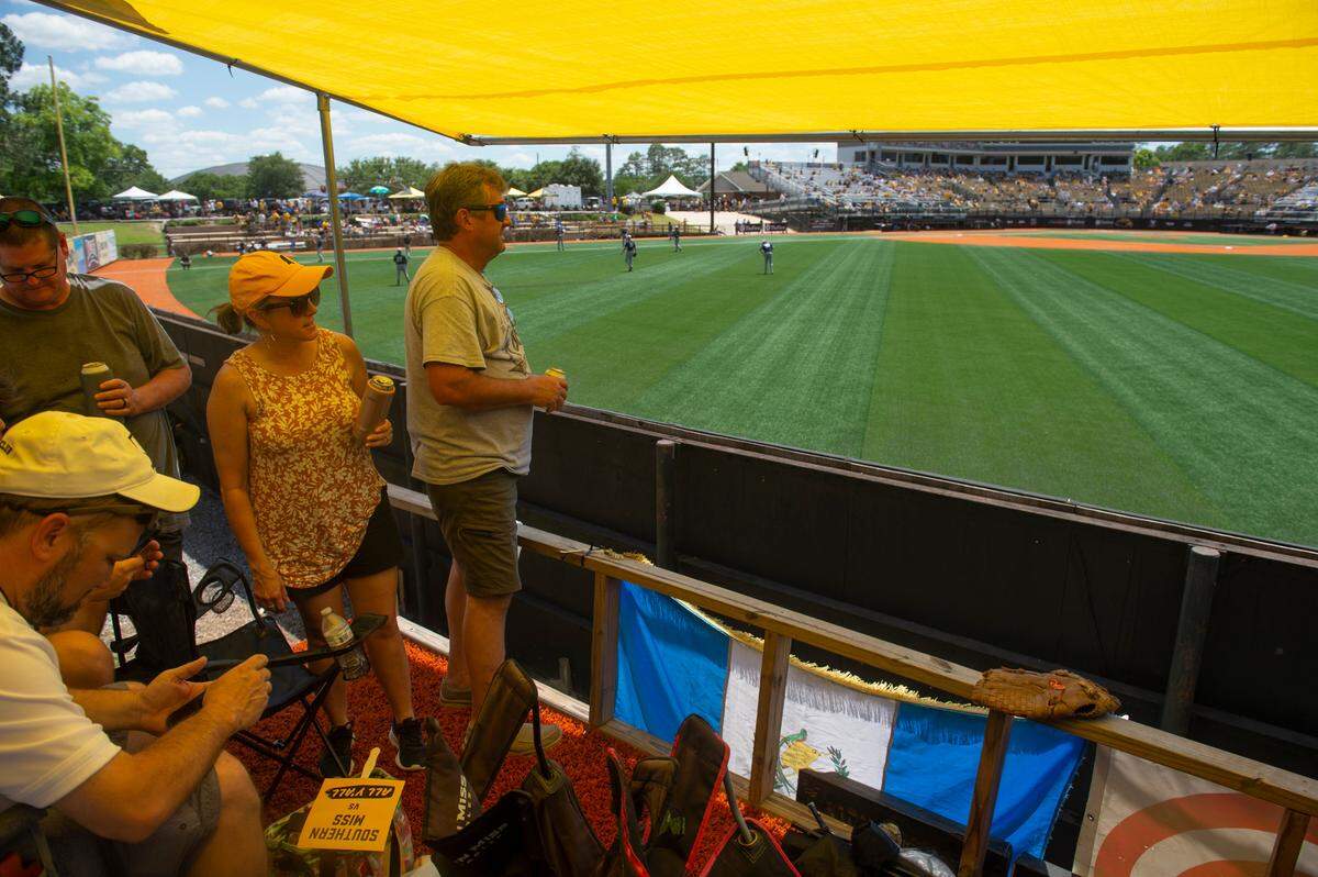 The view from “the treehouse” a viewing platform built on top of a pickup truck at Pete Taylor Park in Hattiesburg on Saturday, May 28, 2022. The truck has been parked at the stadium since 2016.