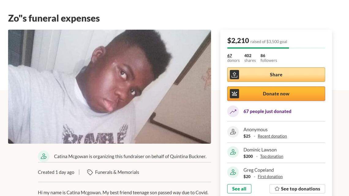 Azorean Tatum, 16, a high school football player in Memphis, died from COVID-19 complications days after he was diagnosed, his family says.